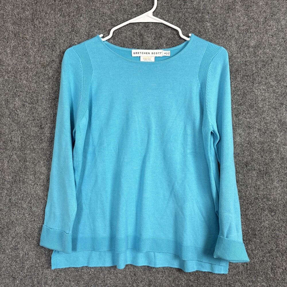 Gretchen Scott Knit Top Blouse Womens S Blue Designer Classic Vibrant